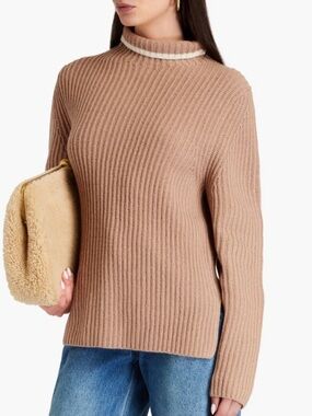 THEORY Ribbed wool-cashmere blend turtleneck sweater Size P